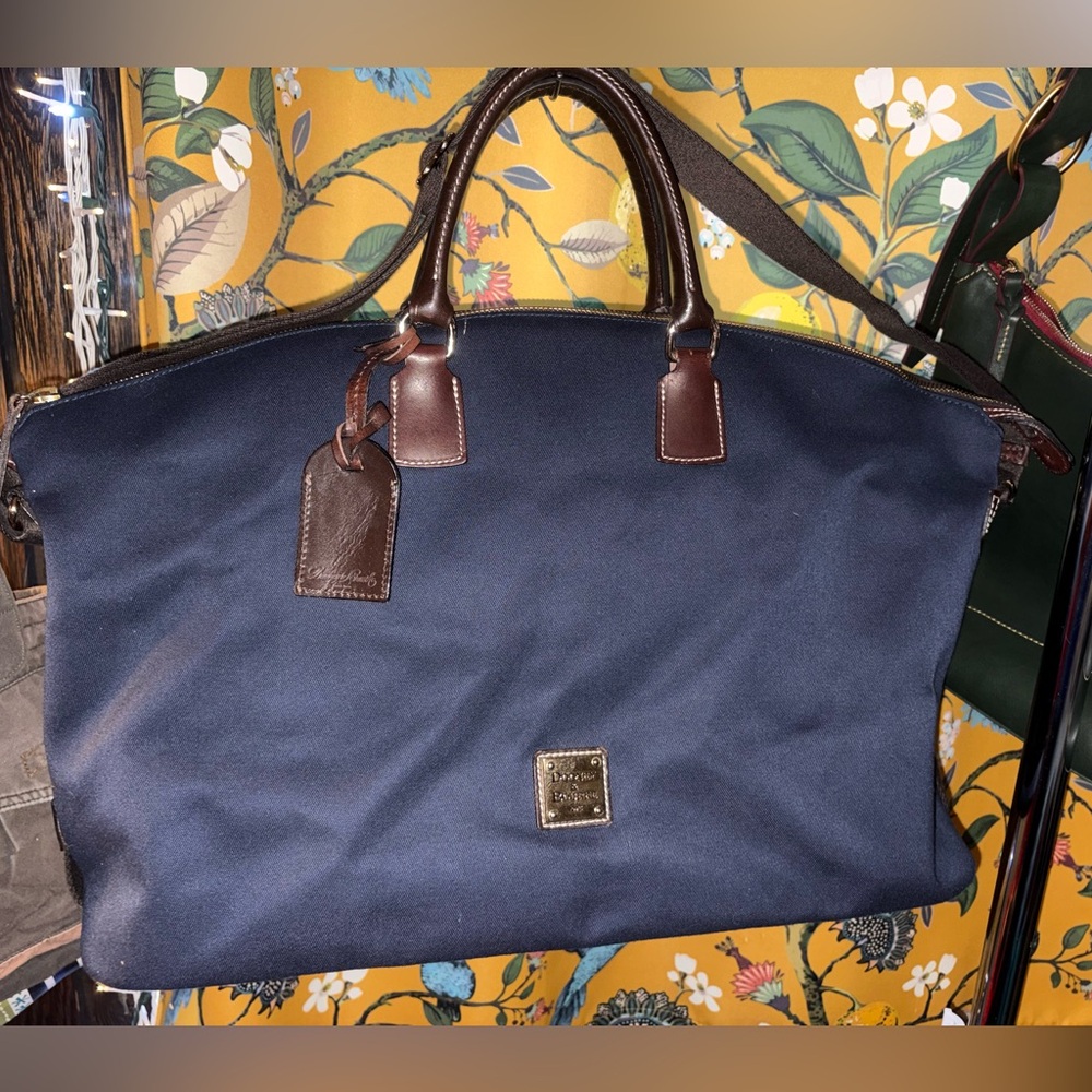 Dooney & Bourke Navy and Brown Weekender Luggage Duffel Bag